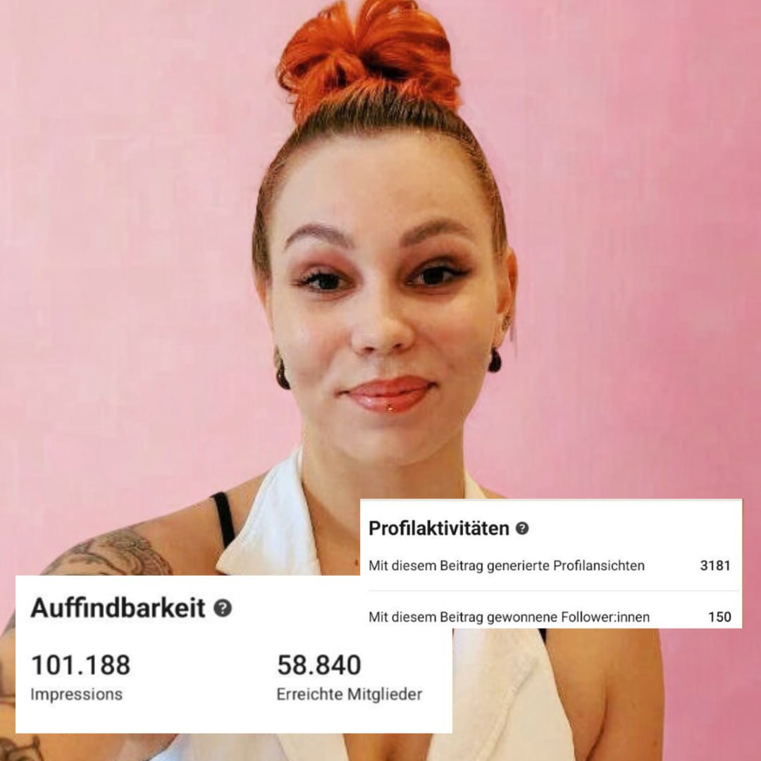 Originaler Performance-Nachweis mit Impressionen, Reichweite, Profilansichten und Followern